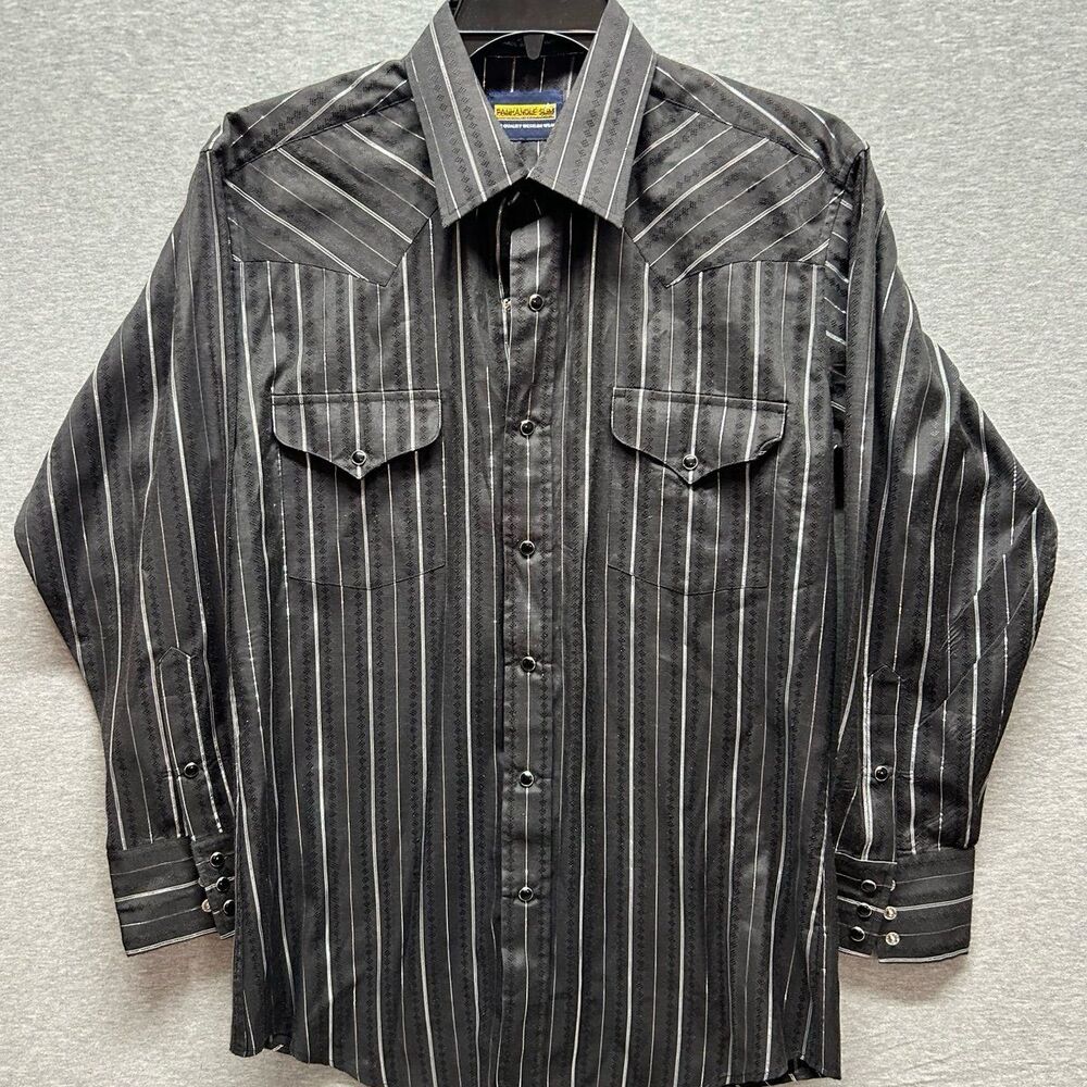 Panhandle Slim  Western Long Sleeve Pearl Button Grey w/ White Stripes